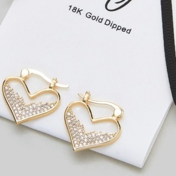 18K GOLD RHINESTONE HEART EARRINGS - Picture 1 of 1